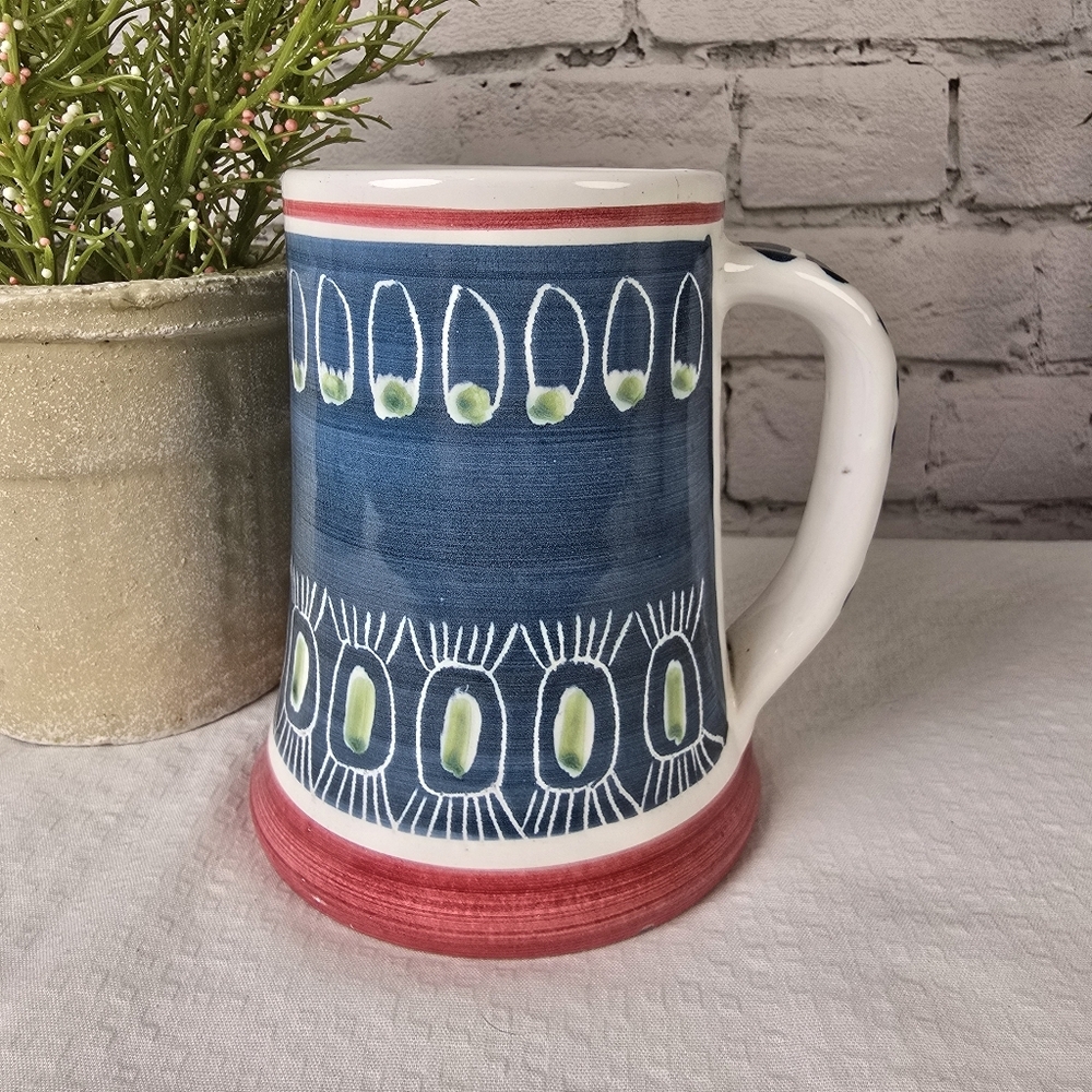 MID-20TH CEN NORWEGIAN VINTAGE #899 GLAZED RED CLAY, HAND PAINTED BEER MUG, RARE